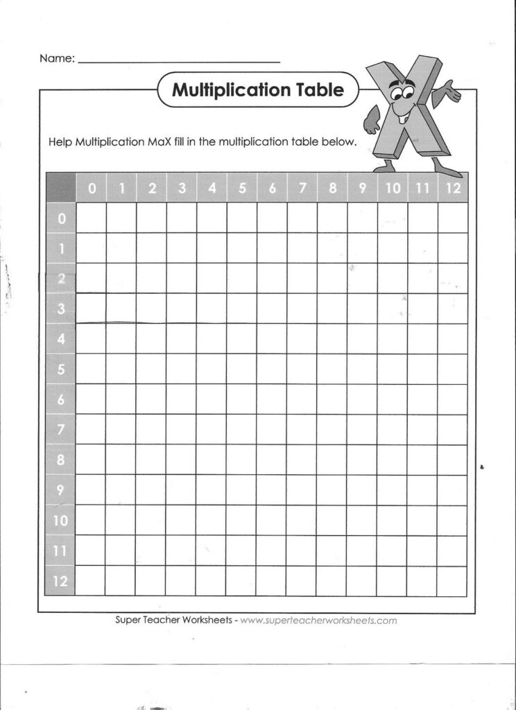 Free Printable Fill In Multiplication Chart