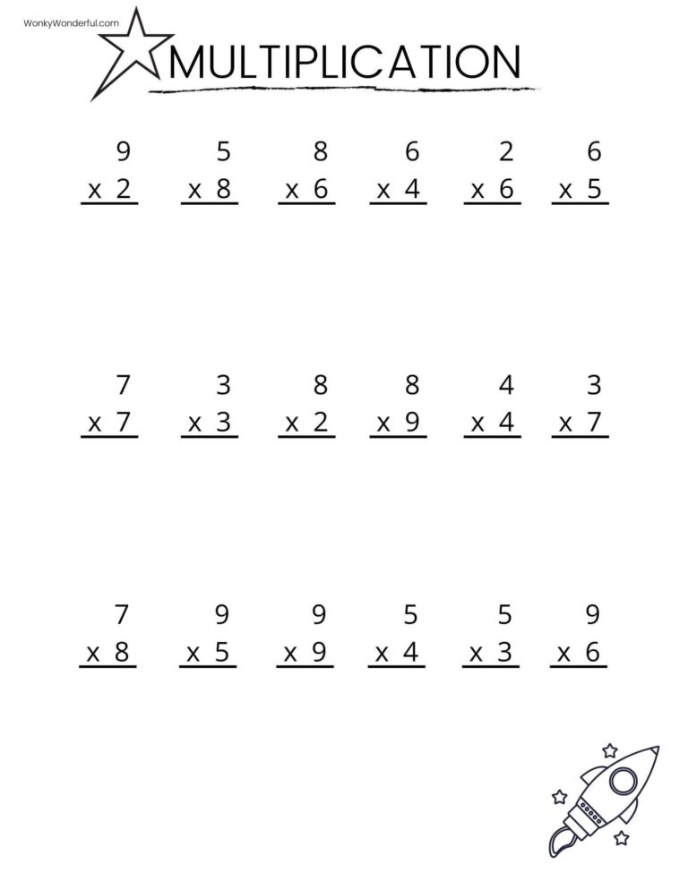 Free Printable Math Multiplication Charts featuring various multiplication problems for practice