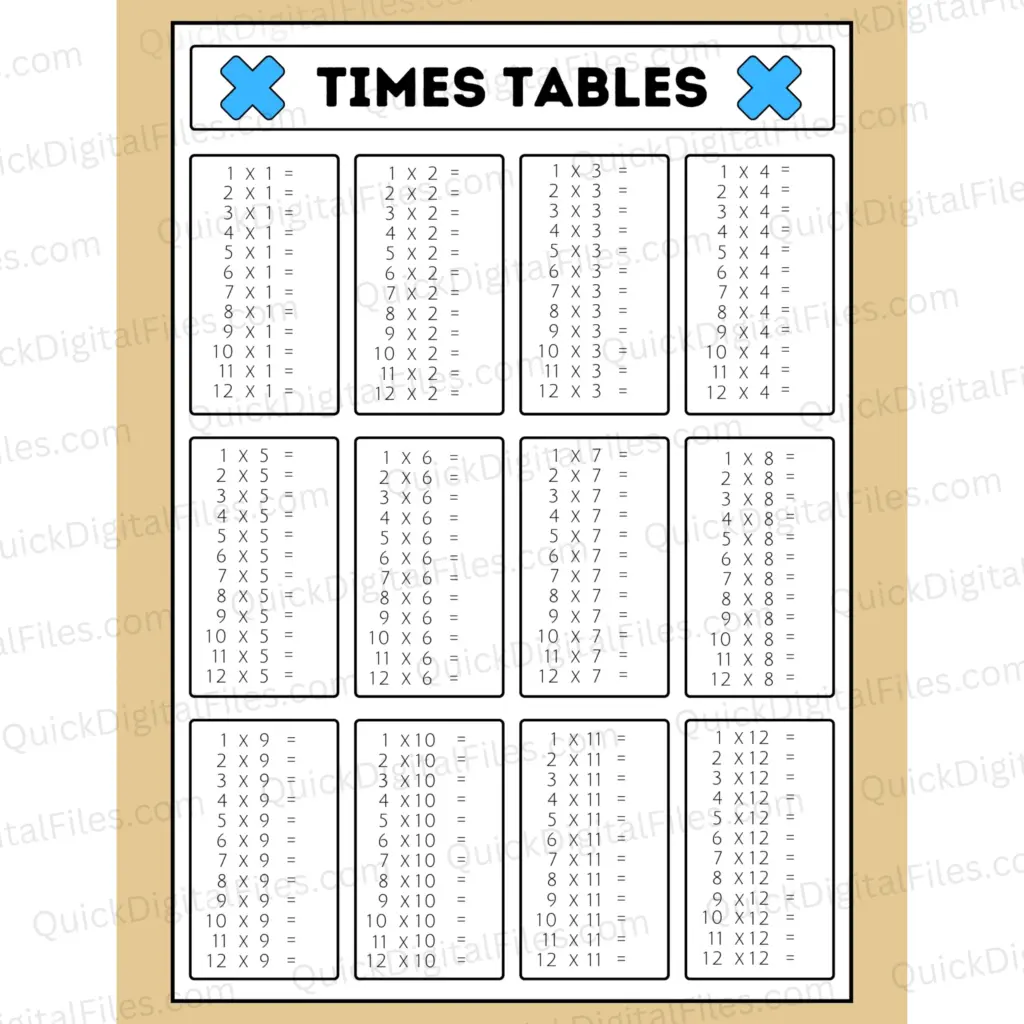 Free Printable Multiplication Chart Up To 12 Free Printable Multiplication Chart Up To 12 showing times tables 1 to 12
