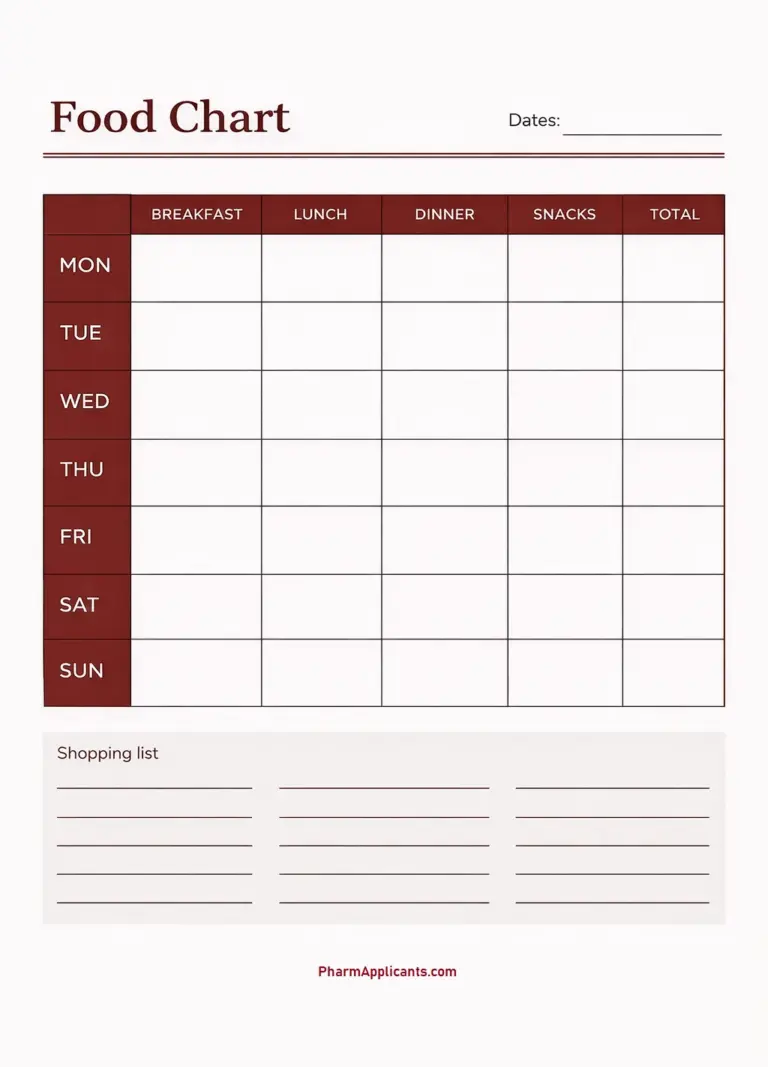 Imagine Of A Blank Food Table Chart Template - Printable Weekly Food Chart Template
