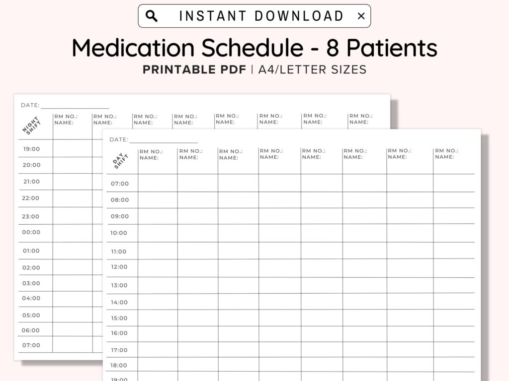 Medication Schedule - 8 Patients, Nursing Notes, Nurse to Do, Nursing ...