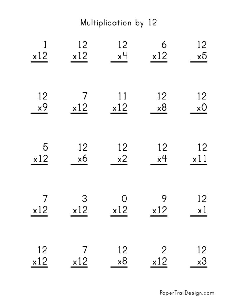 Multiplication Table 1-12 Free Printable - Free printable multiplication table 1-12 worksheet showing multiplication by 12