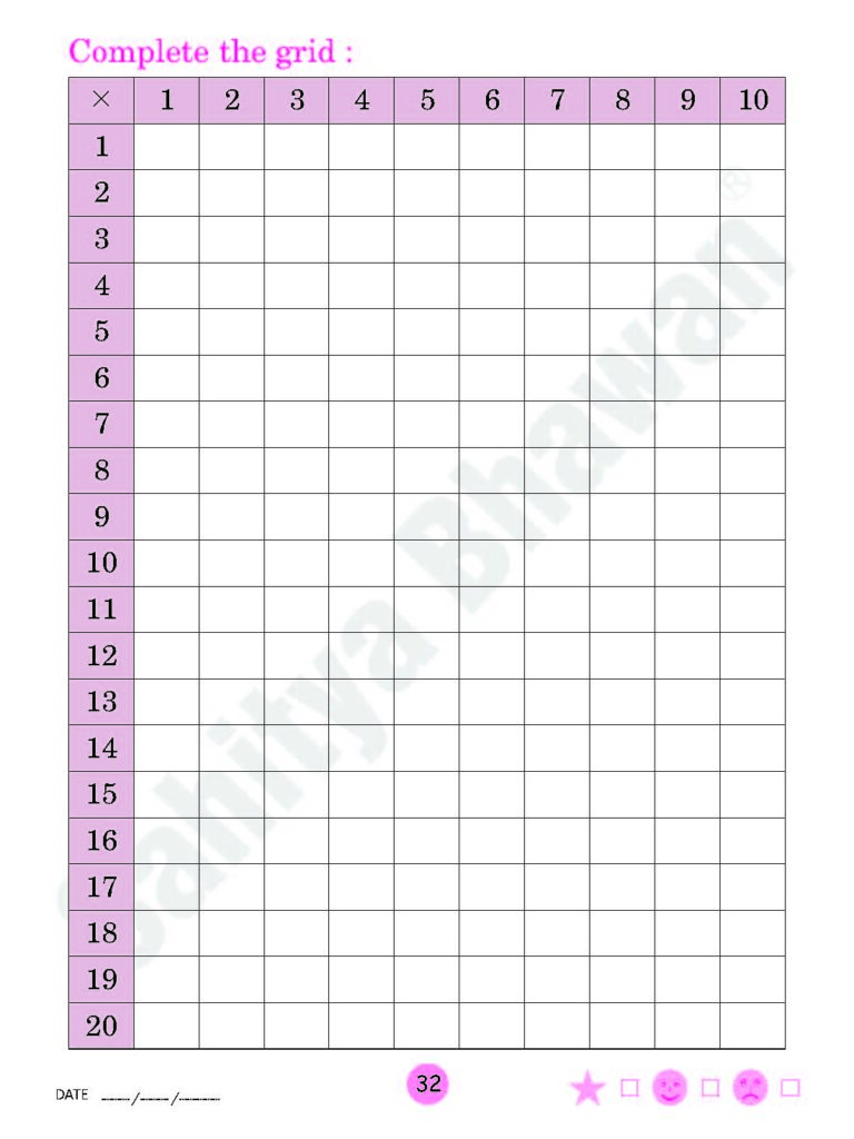 Free Printable Blank Multiplication Table 1-12 for completing math exercises