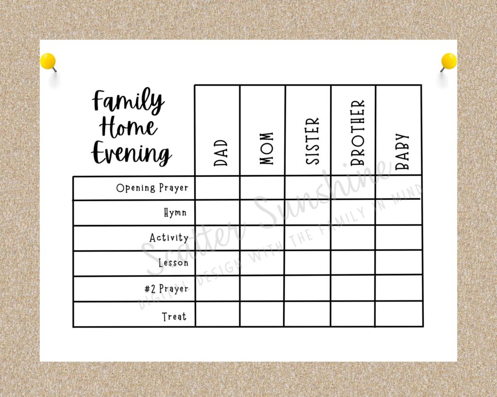 Printable Family Home Evening Chart Editable FHE Chart Assignments for ...