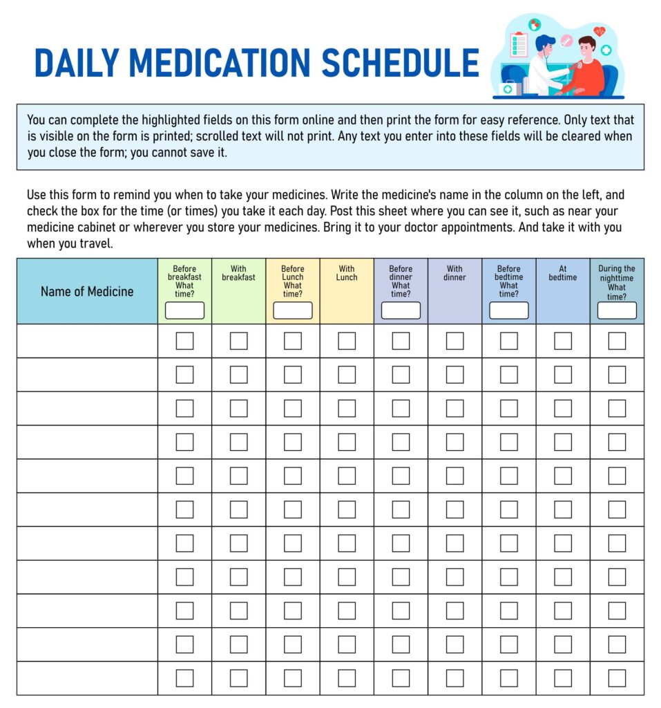 Printable Med Chart For Many People