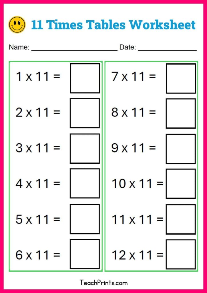 Printable Multiplication Table Without Answers - Free printable multiplication table worksheet for 11 times tables without an