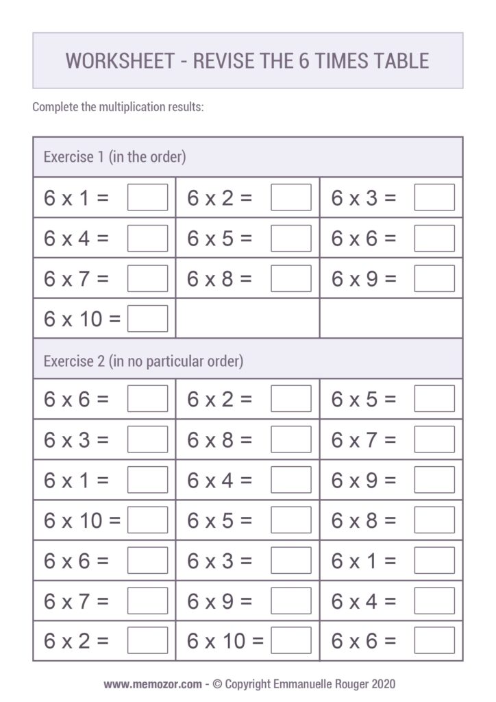 Printable multiplication worksheets 6 times table - panelstat