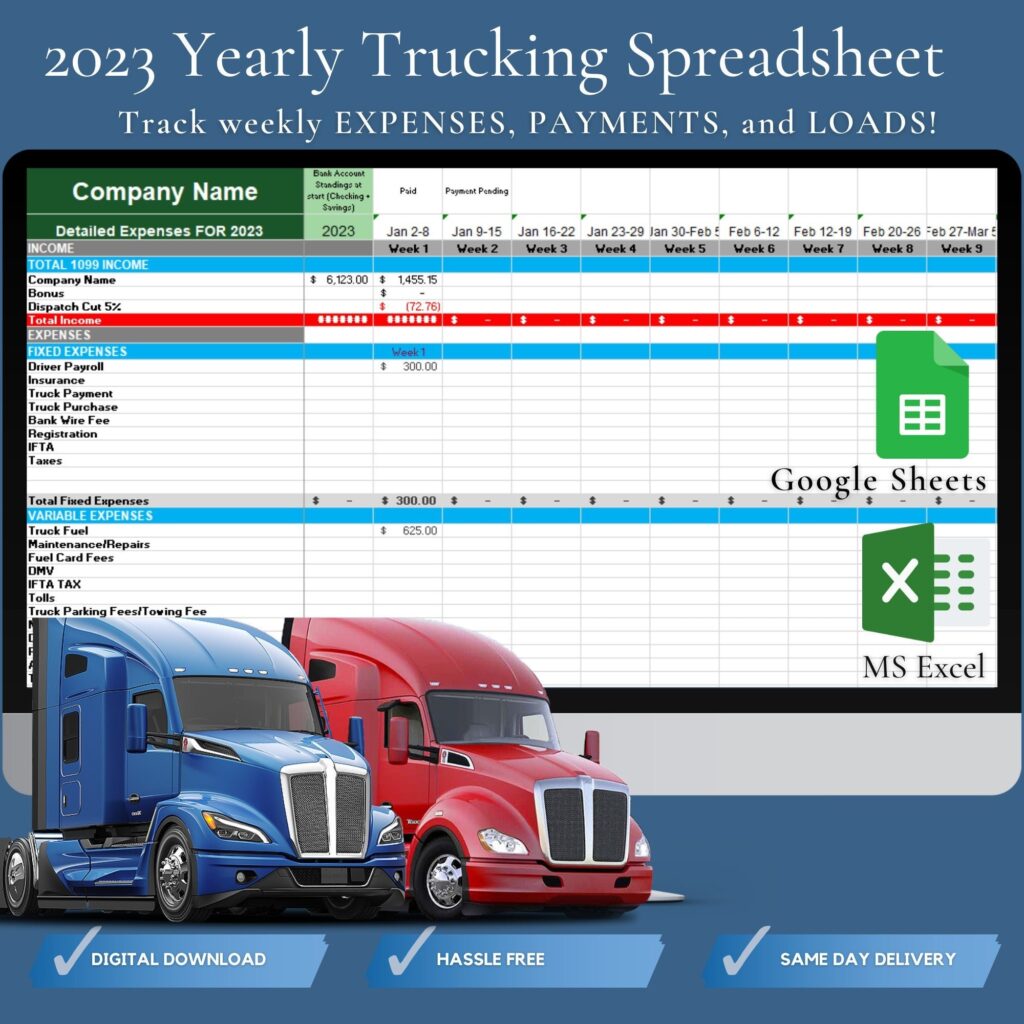 Trucking Spreadsheet, Business Owner Operator, Digital Product - Etsy