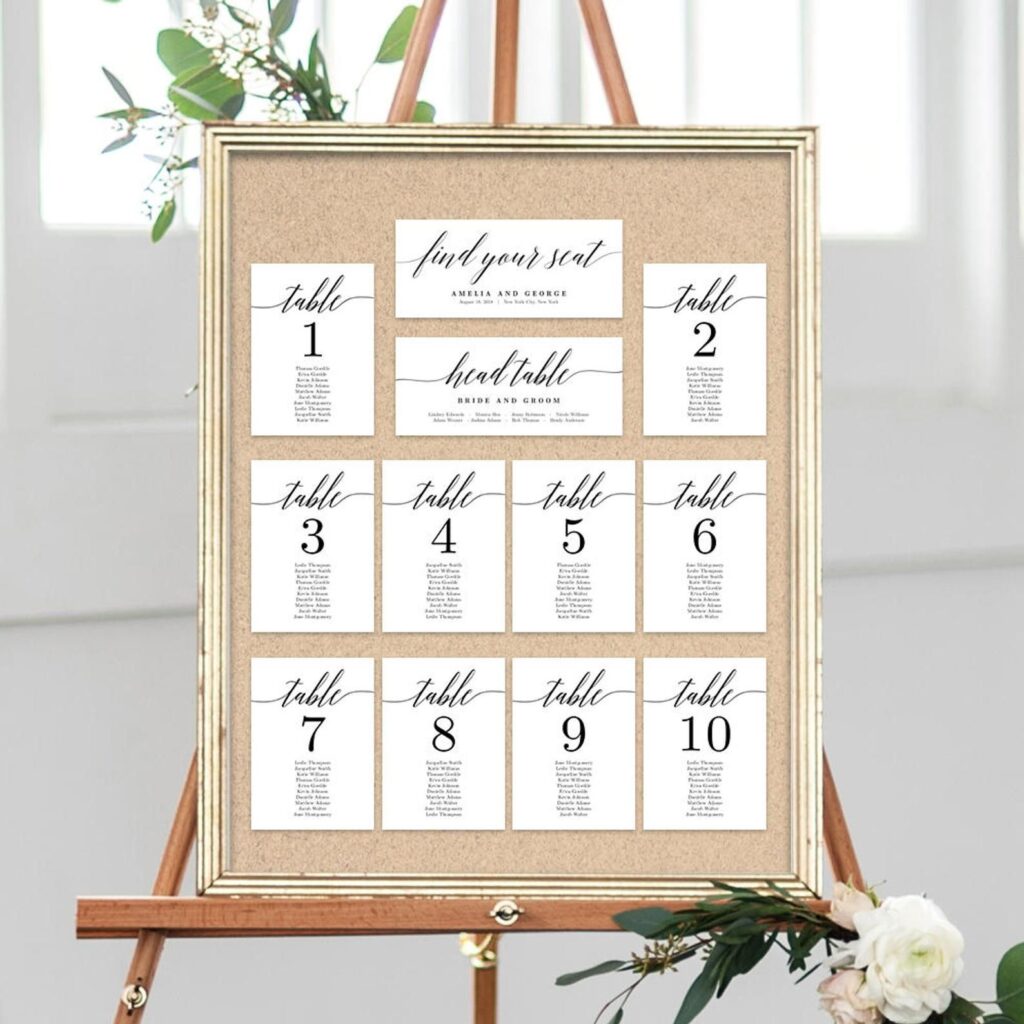 Wedding Seating Chart Template Set - Editable in Canva - Printable ...